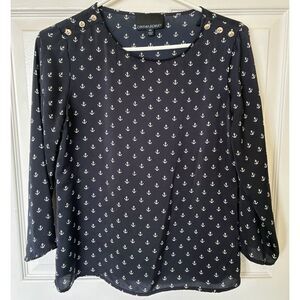 Cynthia Rowley Navy Blue Anchor Print Blouse